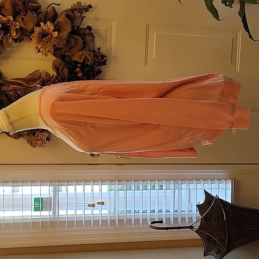 Green Tea long sleeve casual top light coral pink stripes round neck Large EUC … - Picture 3 of 9